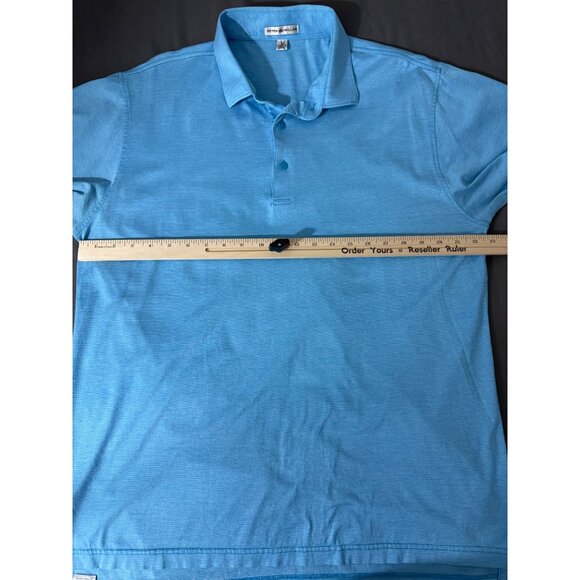 Peter Millar Shirt Men's Large Collared Short Sleeve Golf Polo Blue Mini Stripe - Picture 9 of 12